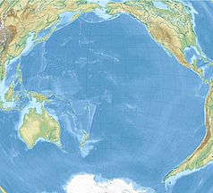 Mapa konturowa Oceanu Spokojnego, na dole nieco na lewo znajduje się punkt z opisem „Wyspy Campbella”