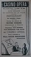 Advertise the Casino Opera in the French-speaking Egyptian magazine IMAGES (Le Caire-Egypte),N.596, from 10 February 1941.