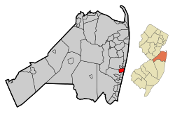 Map of Asbury Park in شهرستان مونمووث، نیوجرسی, along the اقیانوس اطلس (also see: full-state map).