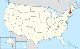 Karta SAD-a s istaknutom saveznom državom New Hampshire