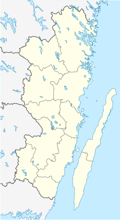 Mapa konturowa regionu Kalmar, na dole nieco na prawo znajduje się punkt z opisem „Cieśnina Kalmarska”