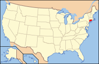 Bản đồ Hoa Kỳ có ghi chú đậm tiểu bang Connecticut