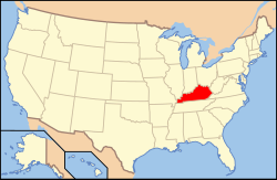 Kort over USA med Kentucky markeret