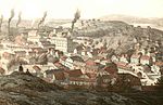 Mölndals Kvarnby år 1870 med bland annat Korndals pappersbruk, senare pappersfabriken Papyrus.