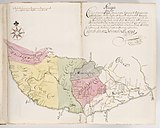 Het commandement Galle en het district Matara. Gebied bestuurd door de VOC. Kaart uit 1698.