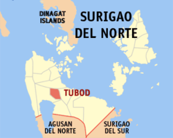 Mapa de Surigao del Norte con Tubod resaltado