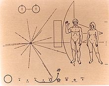 Skeusen NASA a'n leghen Pioneer 10 gans desin hag yw assay keskomunya.