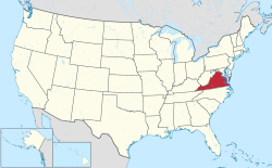Yhdysvaltain kartta, jossa Virginia korostettuna