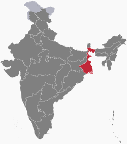 西孟加拉邦（红色）在印度位置