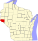 Harta statului Wisconsin indicând comitatul Pierce