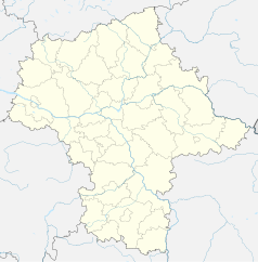 Mapa konturowa województwa mazowieckiego, po prawej znajduje się punkt z opisem „Sabnie”