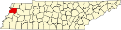 map of Tennessee highlighting Dyer County