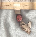 ১৬৩৮ সালের চর্মের ট্যাগ সংযুক্ত দুল পাইন রজন সীলের ইংরেজি দলিল