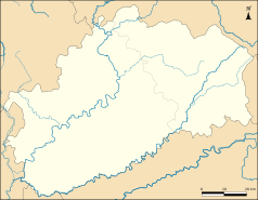 Mapa konturowa Górnej Saony, na dole znajduje się punkt z opisem „Montarlot-lès-Rioz”