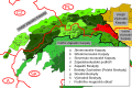 Східна частина Західніх Бескидів, позначено червоним (H)
