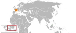Peta menunjukkan lokasi Brunei dengan France