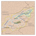Mapa del río Holston —una de las fuentes del río Tennessee— que fluye por el noreste del estado.