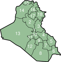 Numbered map of Governorates of Iraq