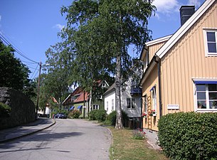 Villor på Bergviksvägen i Smedslätten, Bromma byggdes på 1920-talet.