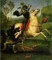 Sant Jordi i el drac, una petita obra (29 x 21 cm) per a la cort d'Urbino