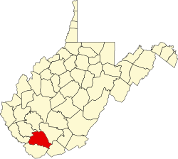 map of West Virginia highlighting Wyoming County