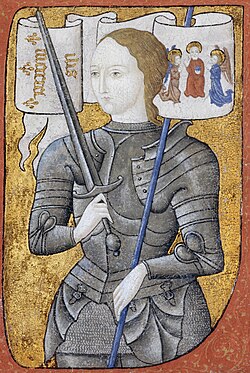 Jeanne d’Arcia esittävä miniatyyrimaalaus 1400-luvun jälkipuoliskolta.