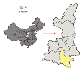 Ankangs läge i Shaanxi, Kina.