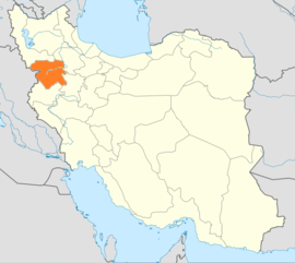 कुर्दिस्तानचे इराण देशाच्या नकाशातील स्थान