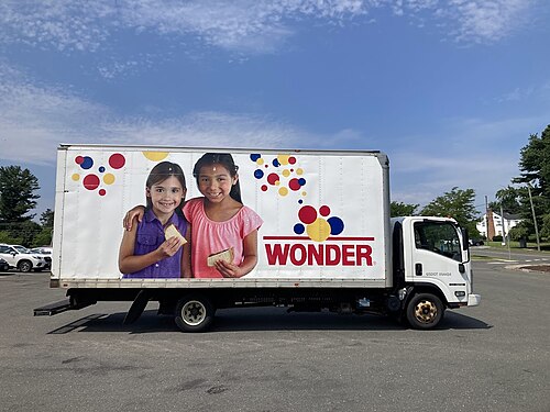 Wonder Bread truck parked in a grocery store parking lot in Connecticut, USA