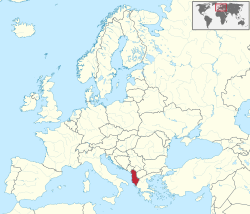 Albanian sijainti Euroopan kartalla