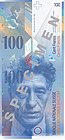 Giacometti auf einem Muster der Schweizer 100-Franken-Banknote