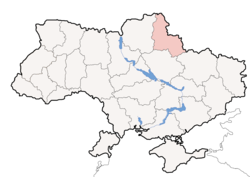 Location o Sumy Oblast (red) athin Ukraine (blue)