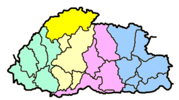Locatie van het district Gasa in Bhutan