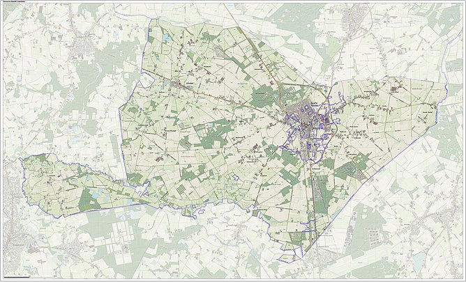 Topografische kaart van de gemeente Baarle-Nassau (ook het centrum van Baarle-Hertog is ingekleurd, de andere delen van de gemeente niet)