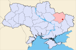 Map o Ukraine wi Izyum heichlichtit.