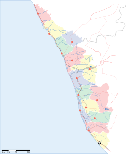 Map of केरल with तिरुवनन्तपुरम തിരുവനന്തപുരം marked
