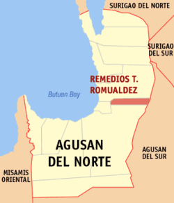 Mapa de Agusan del Norte con Remedios T. Romualdez resaltado