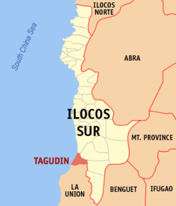 Mapa de Ilocos Sur con Tagudin resaltado