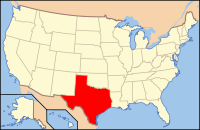 Bản đồ Hoa Kỳ có ghi chú đậm tiểu bang Texas