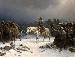 Dr Napoleon mit syre Grande Armée uf em verluschtryche Ruggzug vu Russland, Gmälde vum Adolph Northen