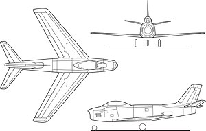 Orthographically projected diagram of the F-86 Sabre.
