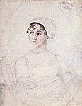 CassandraAusten-JaneAusten(c.1810) hires.jpg (Портрет на Джейн Остин, нарисуван от сестра ѝ Касандра (ок. 1810))