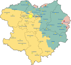 Sārtā krāsā Krievijas okupētā Harkivas apgabala daļa, zaļā krāsā atbrīvotā daļa