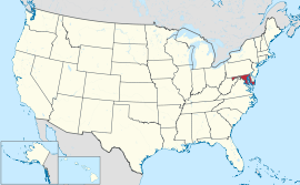 Χάρτης των Ηνωμένων Πολιτειών με την πολιτεία Μέριλαντ χρωματισμένη