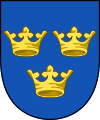 Las Armas Menores de Suecia, con las llamadas «Tres Coronas». Este escudo data de alrededor de 1336.