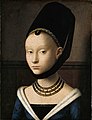 Mode der ausrasierten hohen Stirn im 15. Jahrhundert: Porträt eines jungen Mädchens von Petrus Christus, um 1470