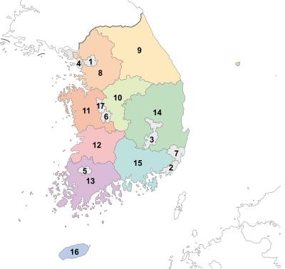 De bestuurseenheden in Zuid-Korea