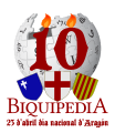 Logo of the 10 years of Wikipedia on the day of San Jorge, 2015