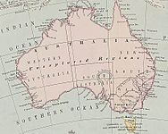 Peta Australia tahun 1863 menunjukkan "Samudra Selatan" yang terletak tepat di sebelah selatan Australia.