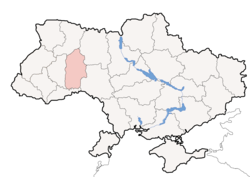 Карта на Украина, Хмелницката област е означена со црвено